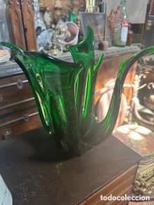 Antigüedades: Jarrón de cristal de Murano verde